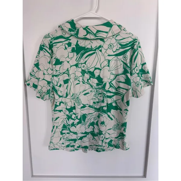 NWT Anthropologie Maeve Green Floral Ruched Front Button Polo Top - XL - Image 3