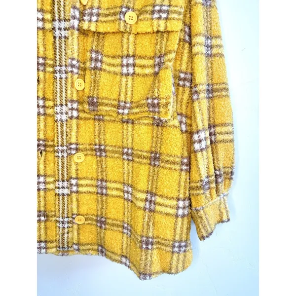 En Crème Women's‎ Small Sherpa Shacket Jacket Plaid Oversized Mustard Streetwear - Image 8