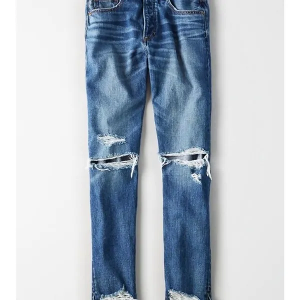American Eagle hi-rise distressed, raw hem Girlfriend Jeans - Image 3