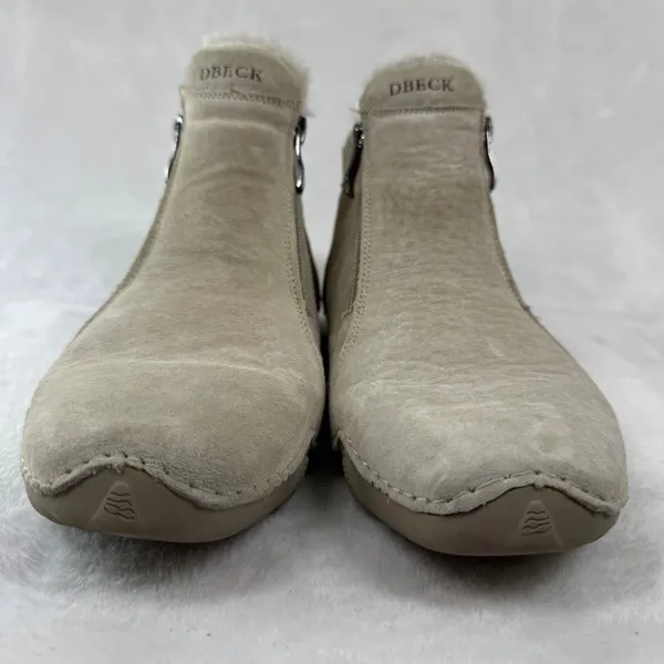 DBECK Tan Suede Faux Fur Lined Ankle Boots Dual Zip EU 38‎ Womens Comfort 7.5 - Image 2