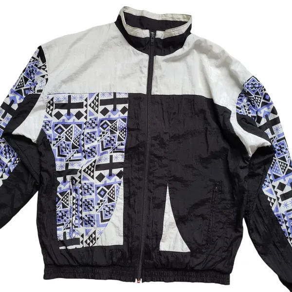 Vintage Etirel Windbreaker Jacket Medium Southwestern Aztec Geometric Lined 90s - Image 3