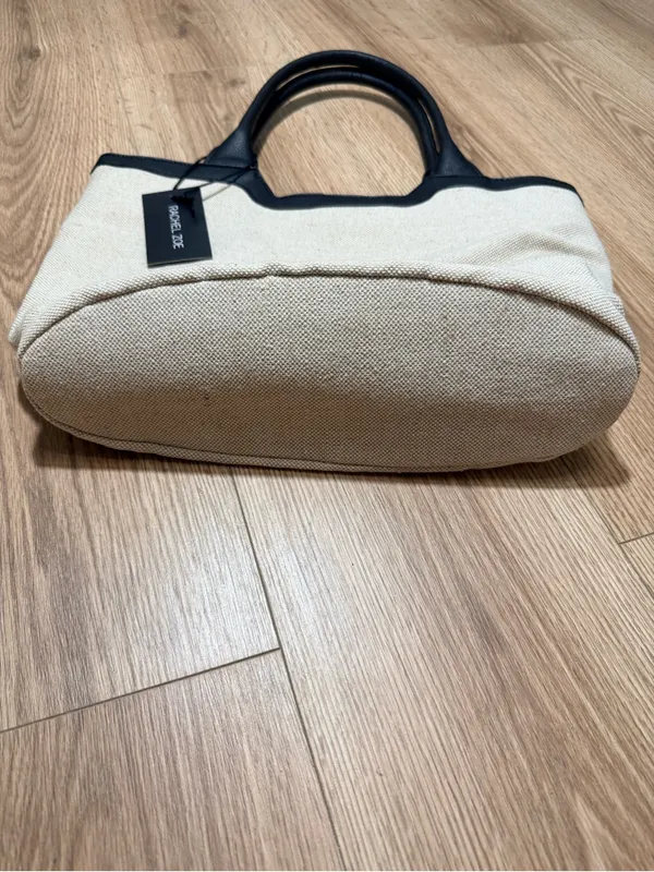 Rachel Zoe Large Tote Bag Natural Linen Canvas Black Trim Shoulder Purse NWT - Image 2