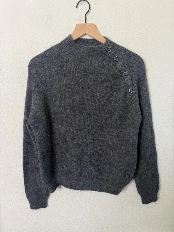 Sezane Trudy Sweater Mohair Wool Melange Gray Womens Size M - Image 3