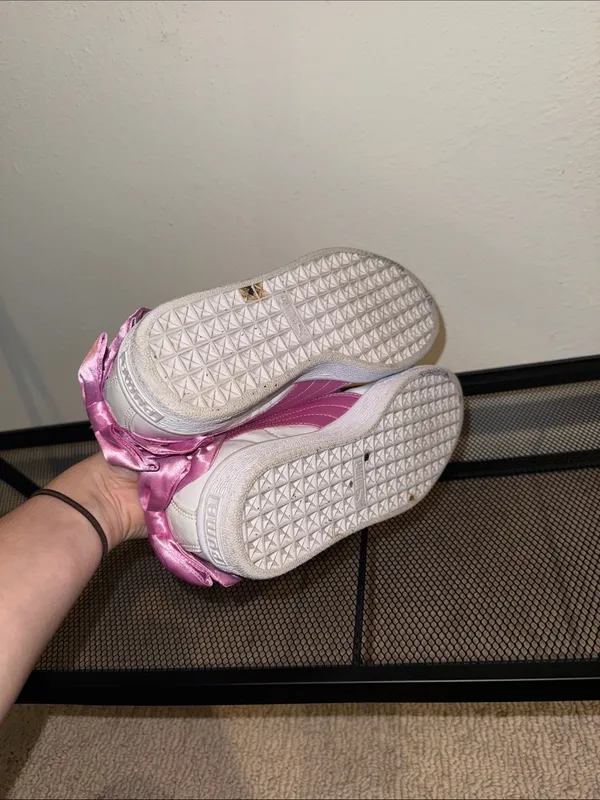 Puma White Sneakers with Pink Satin Bow - Image 5
