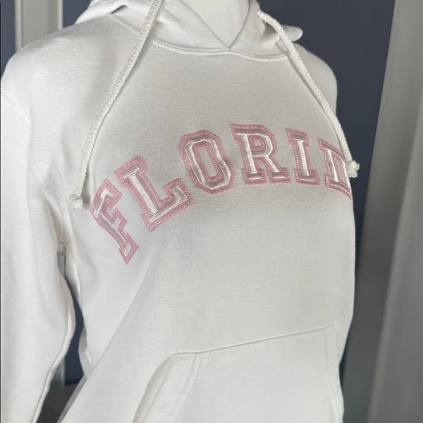Women’s White Embroidered FLORIDA College Drawstring Hoodie Size S NEW - Image 2