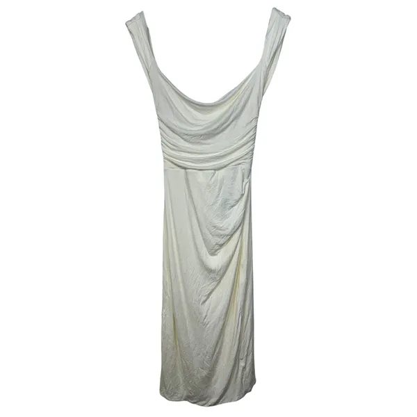 NWT Babyboo Malina Ivory Cowl Neck Ruched Low Tie Back Midi Dress Womens Size S - Image 8