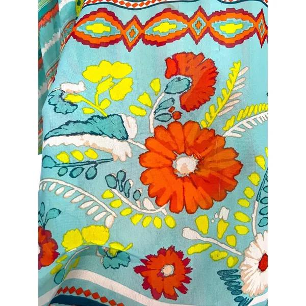 Fig and Flower Women's Boho Floral Geometric Lace Yoke Blouse Teal/Orange -Sz XL - Image 5