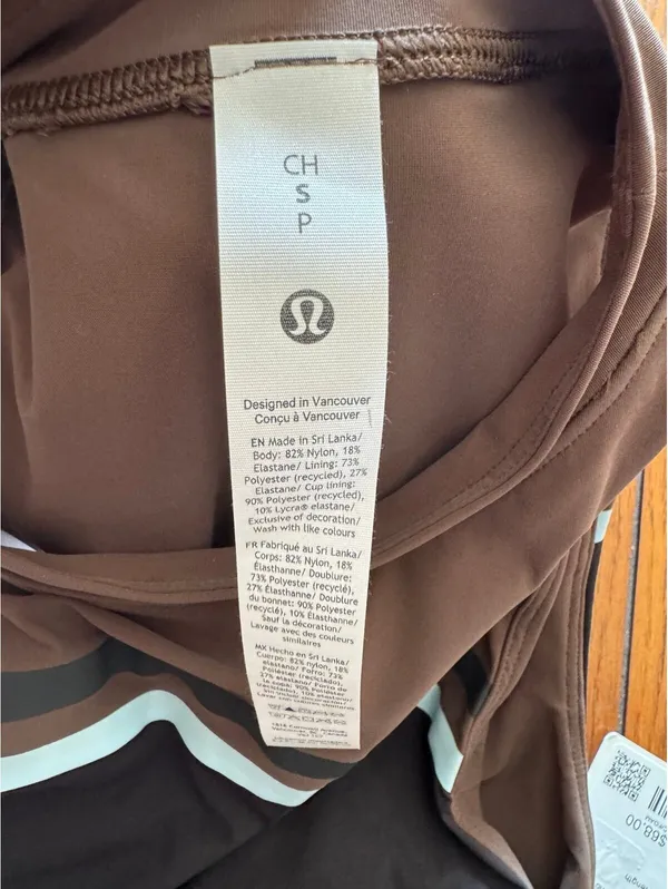 Lululemon Mockneck Shelf Tank Stripe Black/Walnut Crunch Padded Size S/6 NWT - Image 5