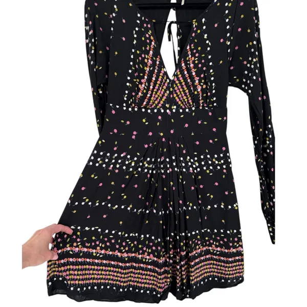 Free People Coryn Boho Long Sleeve Printed Mini‎ Dress Black Size 6 Festival - Image 11
