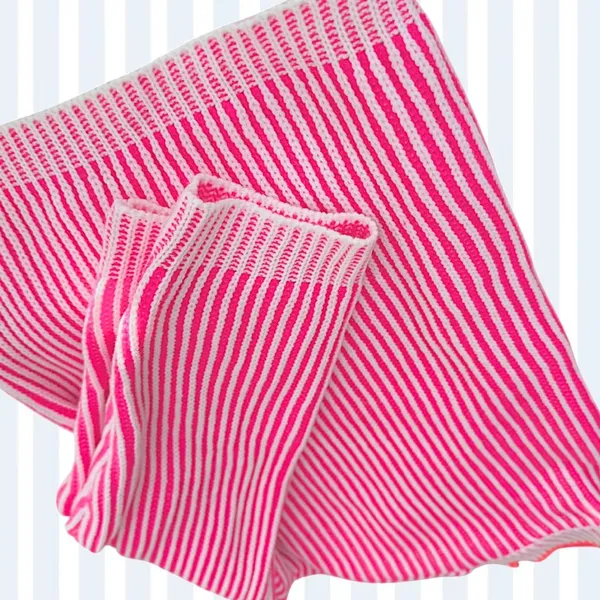 Pink and White Striped V-Neck Knit Sweater w Relaxed Boxy Fit LG/OS - Image 4