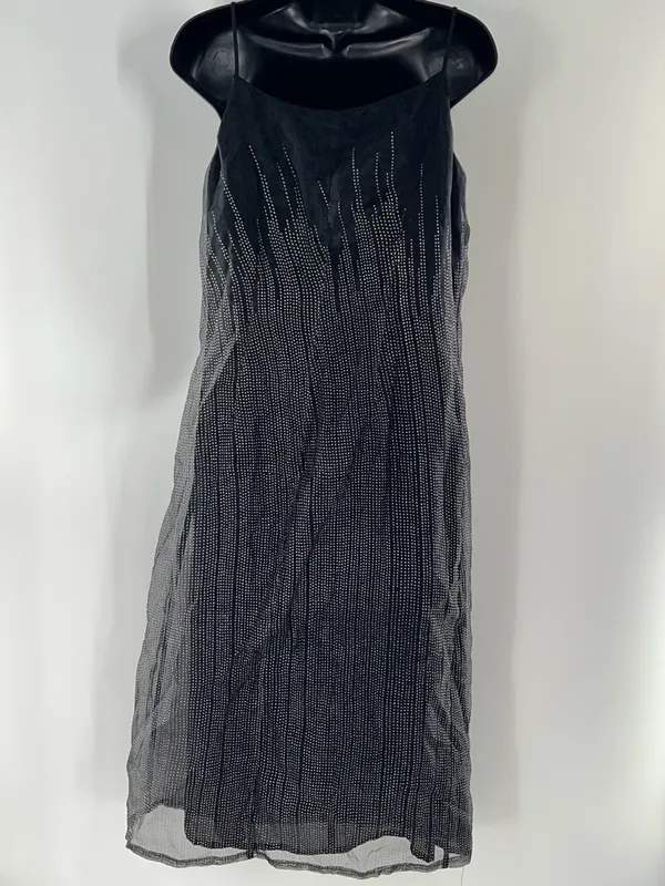 Black Rhinestone-Trim Midi Slip Dress with Spaghetti Straps-Size 12 - Image 5