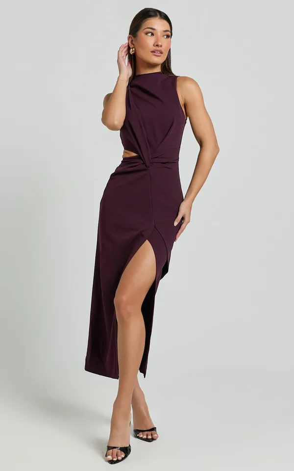New Showpo Midi Dress Front Twist Cut Out Thigh Split Dress Size XS MSRP $99 - Image 3