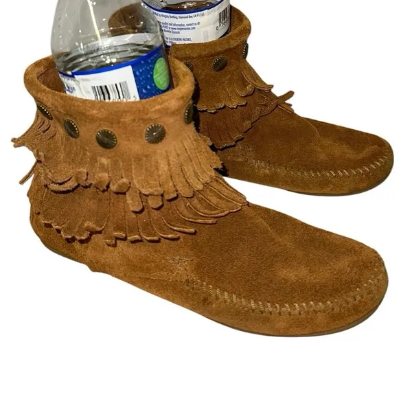 Minnetonka Brown Suede Fringe Ankle Boots Moccasins Size‎ 6 - Image 3
