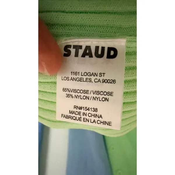 STAUD Sweater Dress Womens Shoko Size M Green Blue Ribbed Knit‎ Colorblock Midi - Image 9