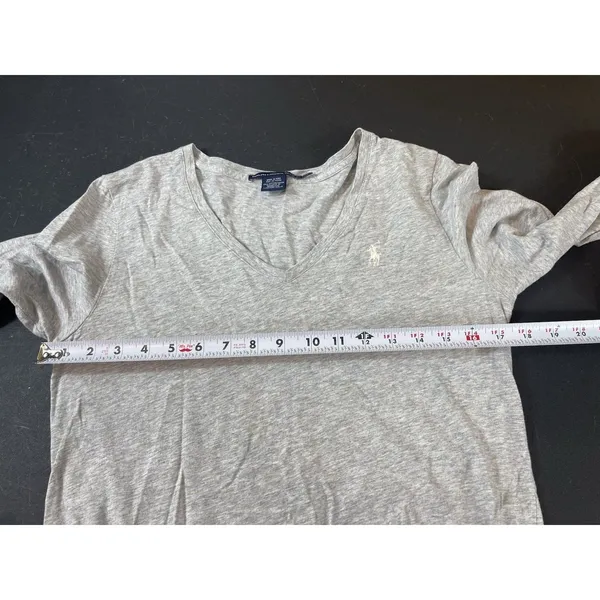Ralph Lauren Sport Gray Cotton V Neck Long Sleeve T-Shirt L Preppy Pony Logo Y2K - Image 8