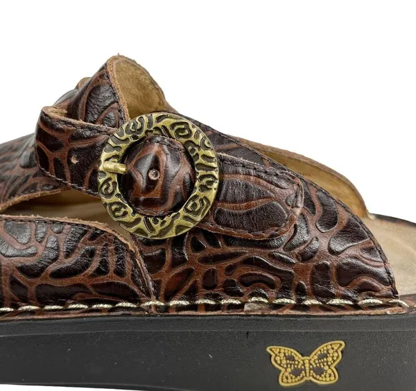 Alegria Rose Embossed Brown Leather Clogs 38 ALG-532 - Image 8