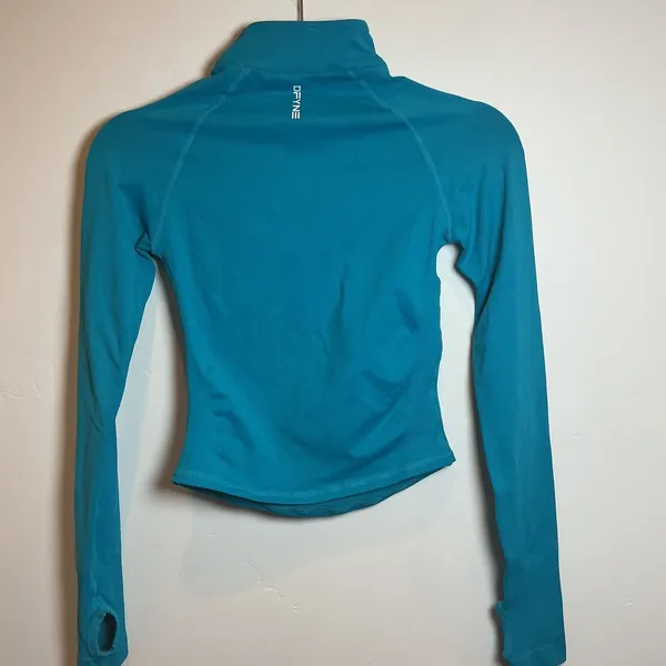 DFYNE Impact Half Zippy Teal Blue Quarter Zip Thumbhole Crop Top XS Activewear - Image 4