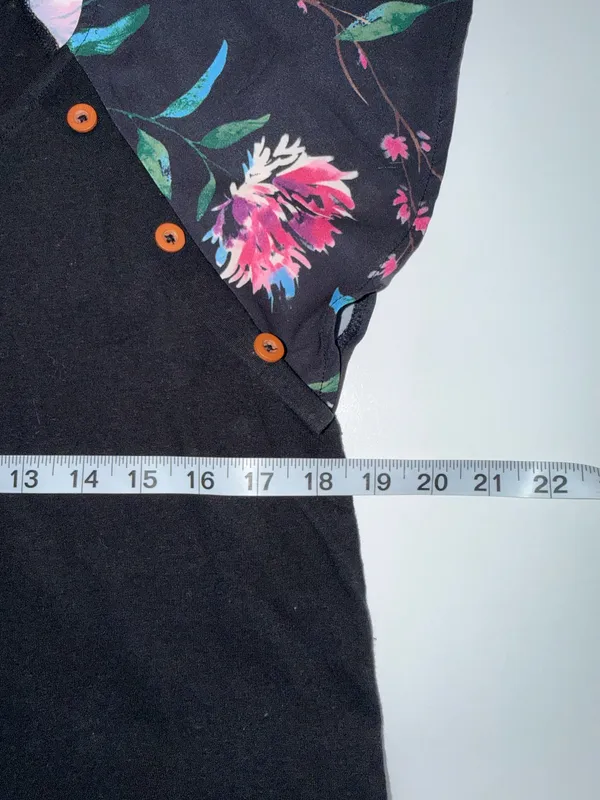 Maurices Floral Flutter Sleeve Top Black Multi Button Contrast - Image 8