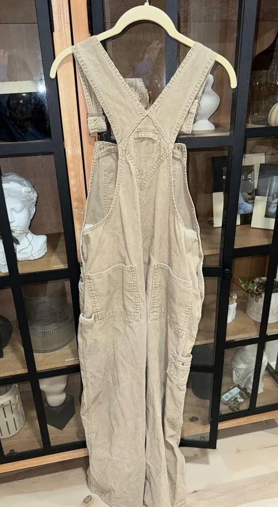 Vintage 2000 Old Navy Overalls corduroy khaki beige long adjustable y2k utility - Image 4