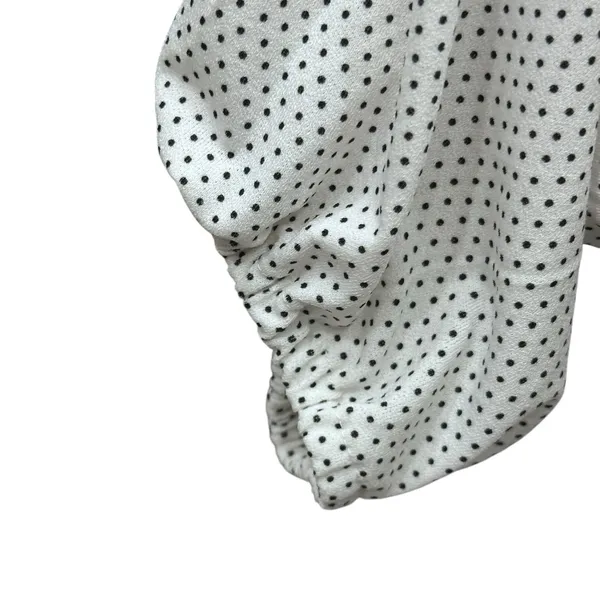 Adrianna Papell White Black Polka‎ Dot Top Blouse Pleats Balloon Sleeve Sz Small - Image 3
