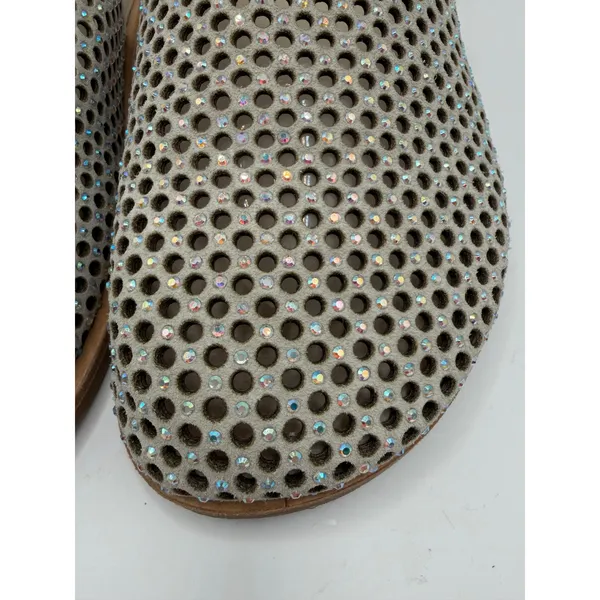 NOW Made in Italy Shoes Women 7 Ivory Rhinestone Perforated Leather Mule Slides‎ - Image 10