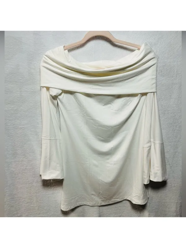 Women’s White Off-the-Shoulder Long Sleeve Foldover Top Size Small - Image 2