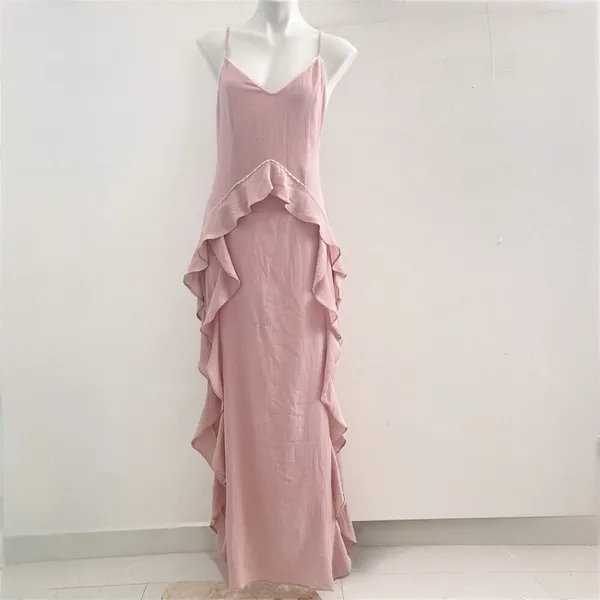 NEW L'atiste By Amy Rose Halter Ruffle Gown Dress Two Slit Side MEDIUM fairy - Image 5