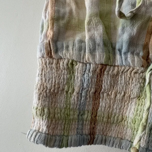 American Eagle Plaid Pastel Earth Tones‎ Smocked Bubble Crop Top - Image 5