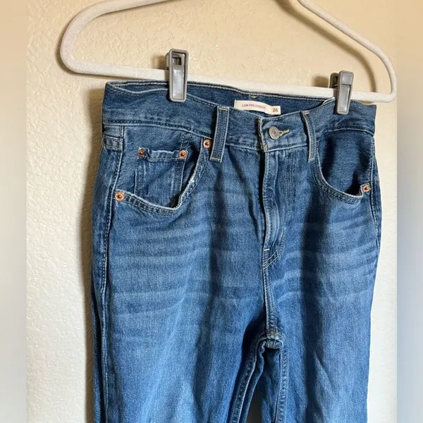 Levi‘s Low Pro Straight Jeans Sz 26 High Rise Distressed Medium Blue‎ Wash - Image 7