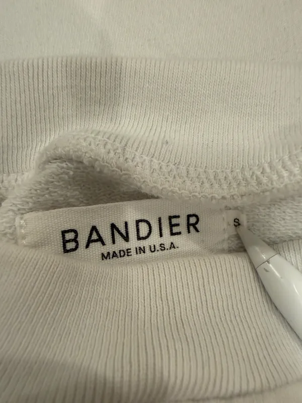 Bandier White Cropped Varsity Logo Crewneck Sweatshirt Small - Image 3
