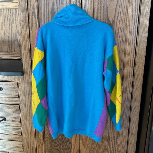 Vintage Aziza Argyle Lambswool Angora Sweater‎ Turtleneck Oversized - Image 4