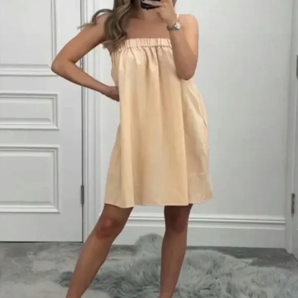 ZARA Linen Blend Babydoll Mini Dress with Pockets in Peach Tangerine Size‎ Small - Image 3
