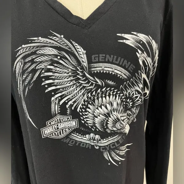 ❄️Harley Davidson Rhinestone Embellished‎ Long Sleeve Tee - Image 2