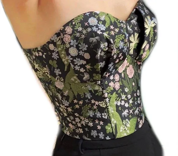 Floral Embroidered Herringbone Bustier Camisole Multi - Image 2