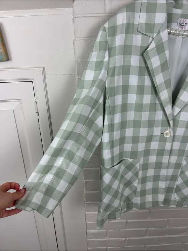 JR Bentley Green Check Gingham Plaid Blazer Size 14 - Image 5