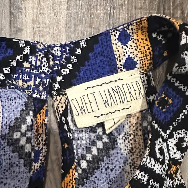 Sweet Wanderer Geometric Blue and Gold Blouse Tank - Image 2
