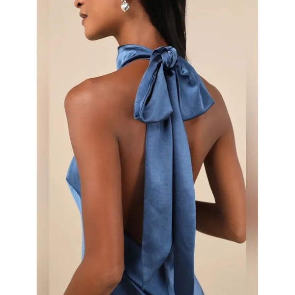 Lulus Exceptional Status Blue Halter Backless Slip Midi Dress Size Medium Gala - Image 3