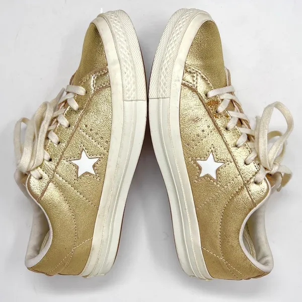 Converse One Star Metallic Gold Egret Leather Low 161589C Skate Sneaker 7 - Image 2