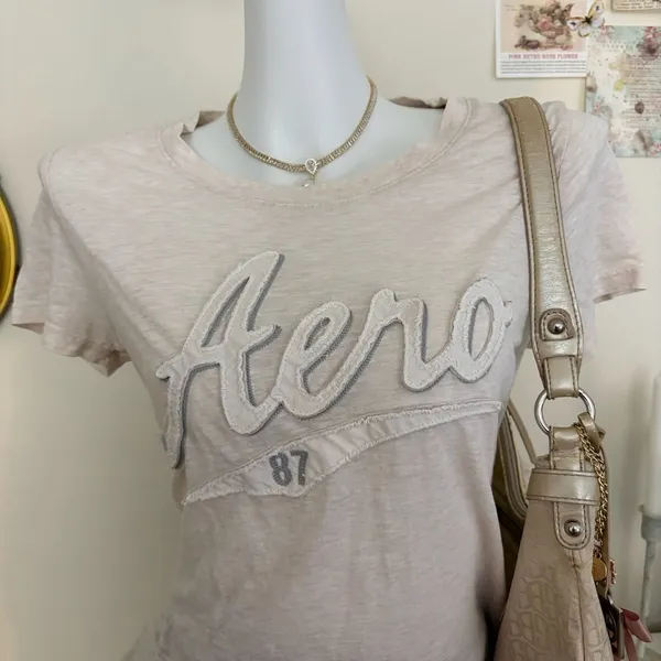 Aeropostale Graphic Tee Size L Tan Logo 87 - Image 2