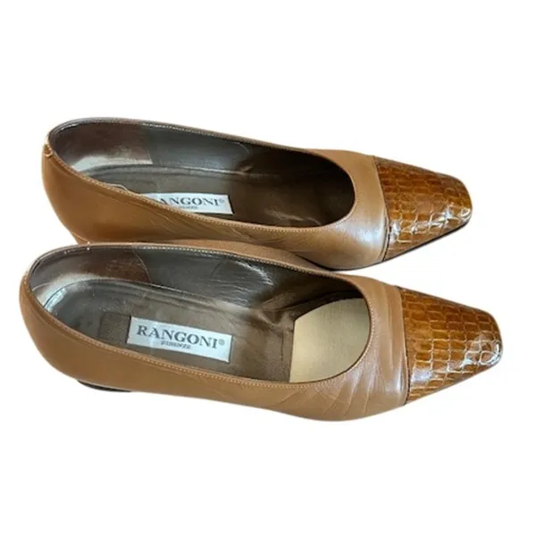 Y2K Rangoni Firenze Tan Leather Cap-Toe Pumps – 8.5B - Image 6