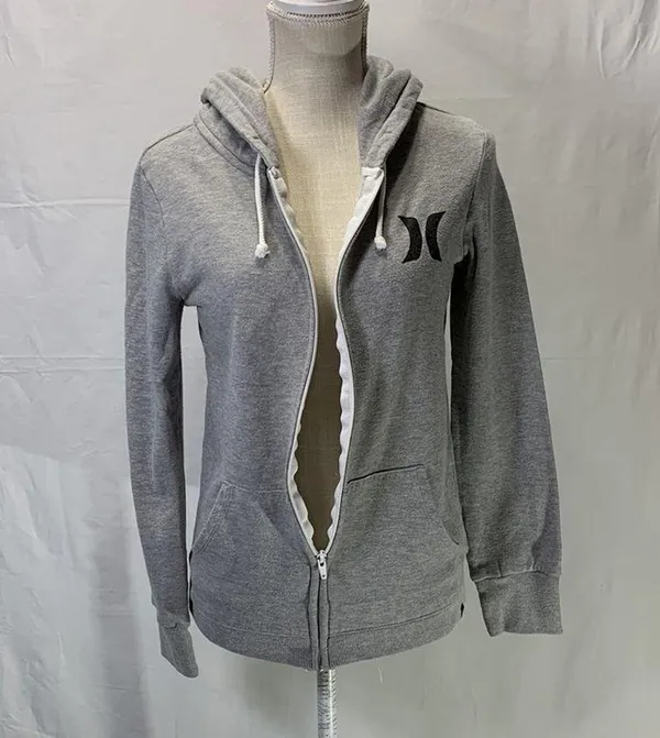 Hurley Full Zip Gray Hoodie Size Medium - Image 3