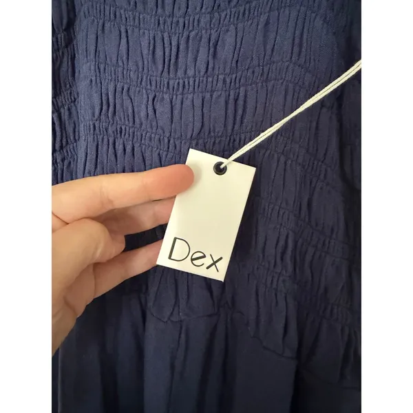 Dex Smocked Jumpsuit Size Medium Navy Linen Blend Adjustable Straps NEW Blue - Image 6