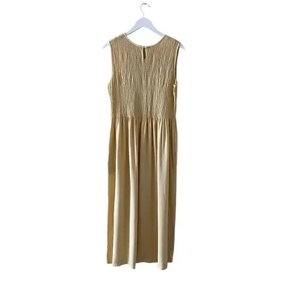 Rayon Sleeveless Milk Maid Yellow Maxi Soft Pockets Womens Dress SZ L #1007 - Image 5
