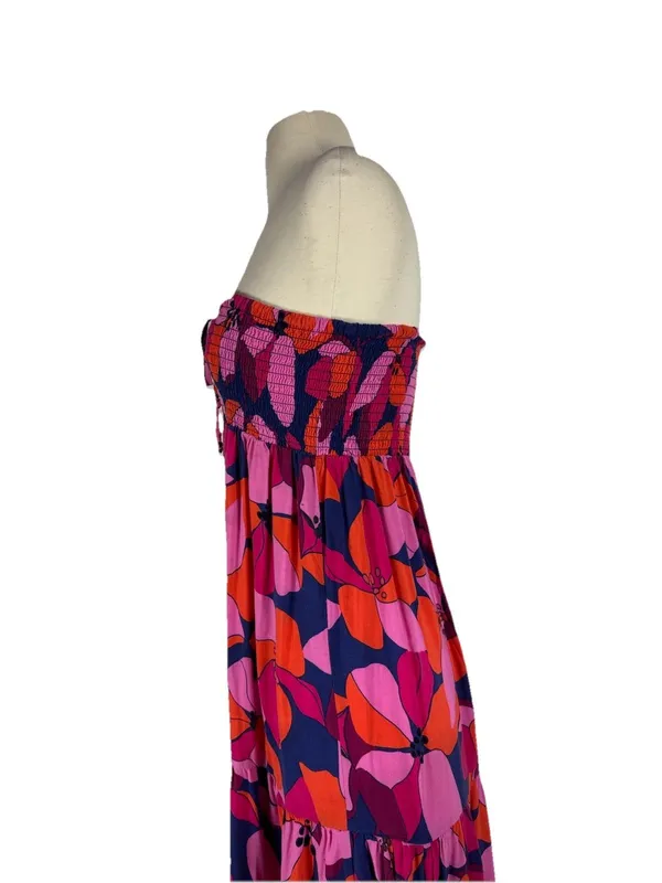 Abel The Label Floral Smocked Tiered Maxi Dress Medium Pink Tropical Coastal - Image 7