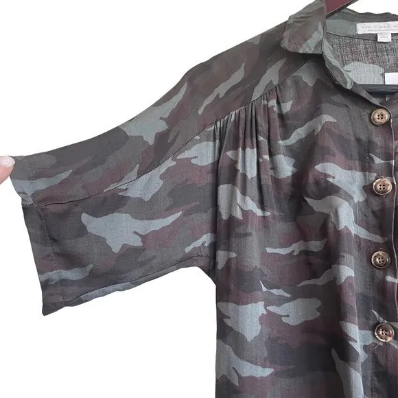 American Eagle Womens Camo Cropped Tie‎ Front Shirt S Green Brown Y2K Streetwear - Image 5