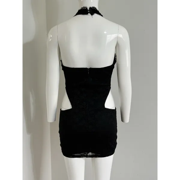 Windsor Gothic Lace Halter Mini Dress Women’s Black Cutout Whimsigoth Size M - Image 7