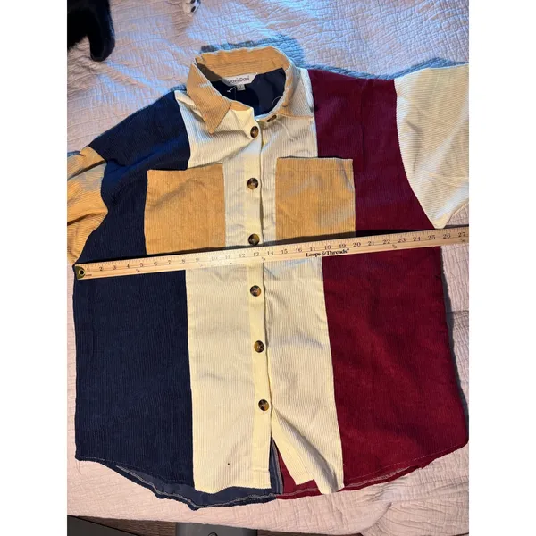 Davi & Dani Colorblock Corduroy Shirt Jacket Oversized Patchwork Shacket Small - Image 5