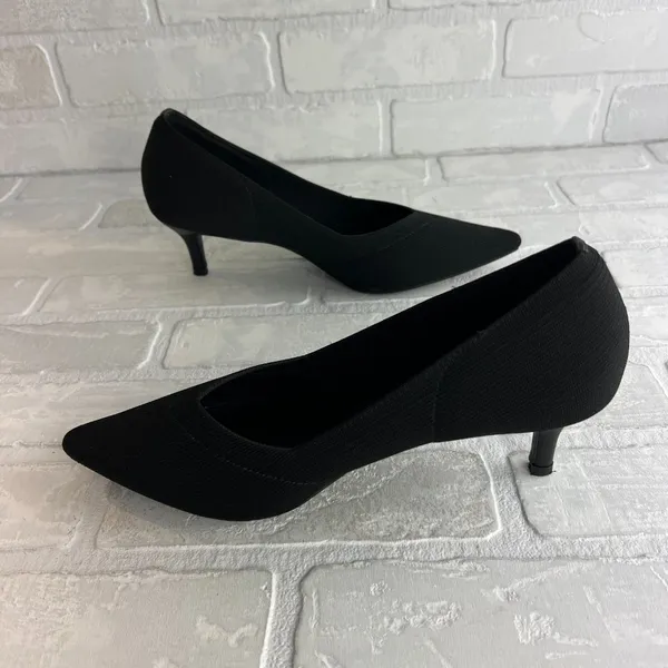 French Connection Kitten Heels Womens 7.5 Black Pointed Closed Toe‎ Solid Knit - Image 8