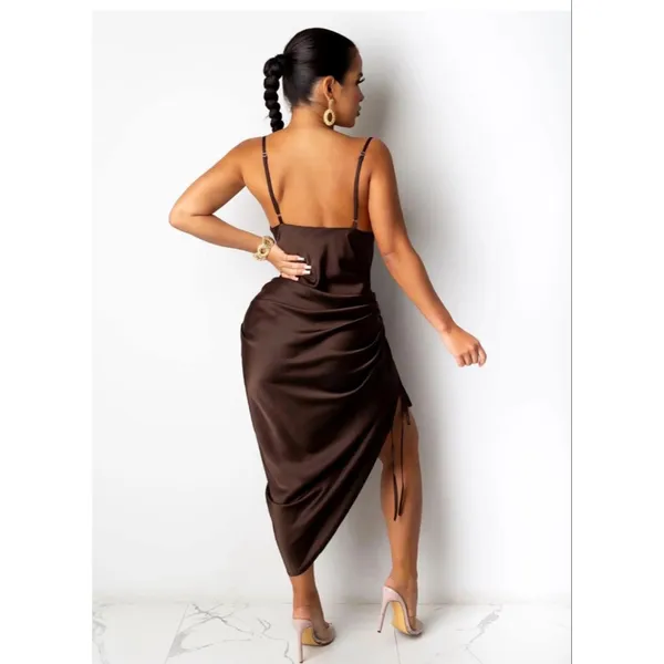 NEW Spaghetti Strap Satin Drawstring Ruched Split Hem Cocktail Dress XL - Image 2