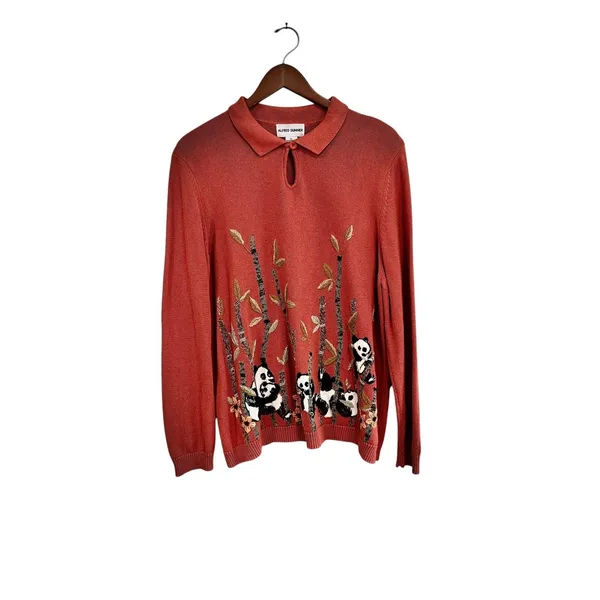 Alfred Dunner Panda Bamboo Embroidered Sweater Coral Ramie Cotton XL 6349 - Image 11